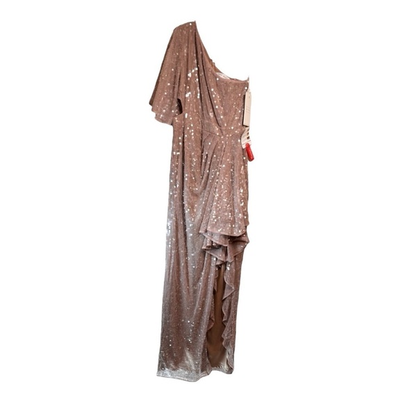 Mac Duggal Sequined Flutter Sleeve One Shoulder Draped Gown NWT - Picture 2 of 11